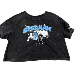 Pro Standard Womens Medium Black Spelman College Jaguars Logo Crop‎ T-Shirt NWT